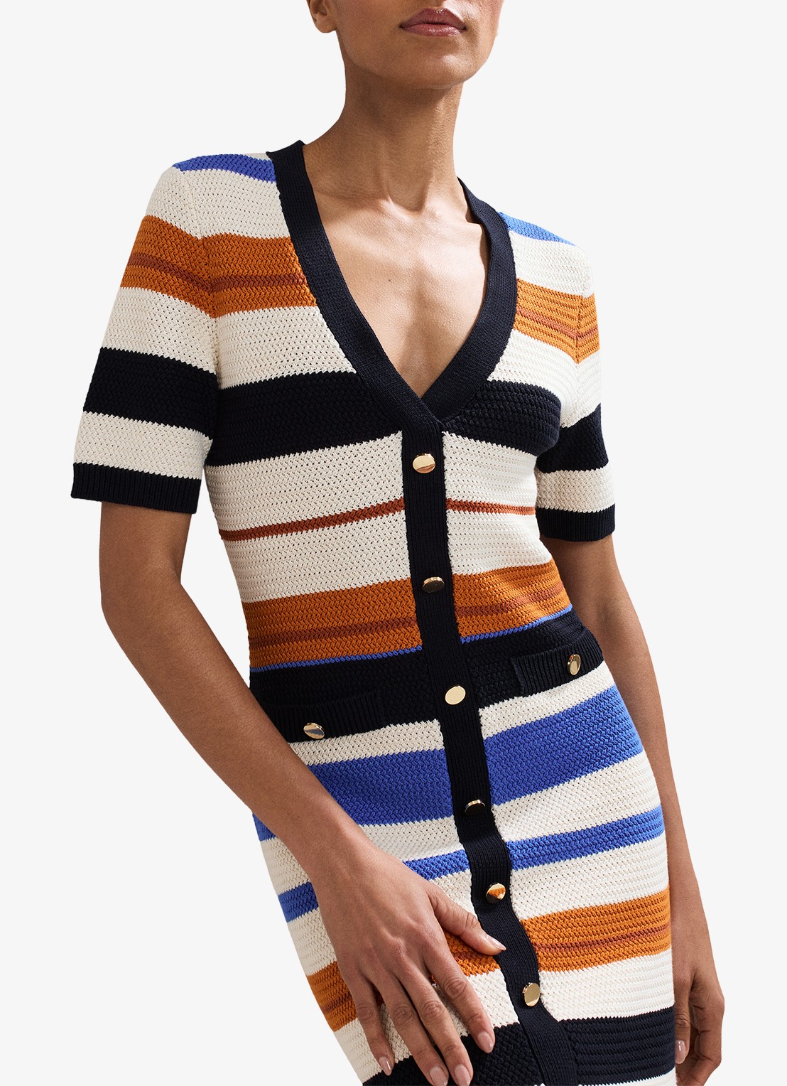 Phase Eight Bridget grofgebreide midi jurk met streepprint - detail 5 zwart