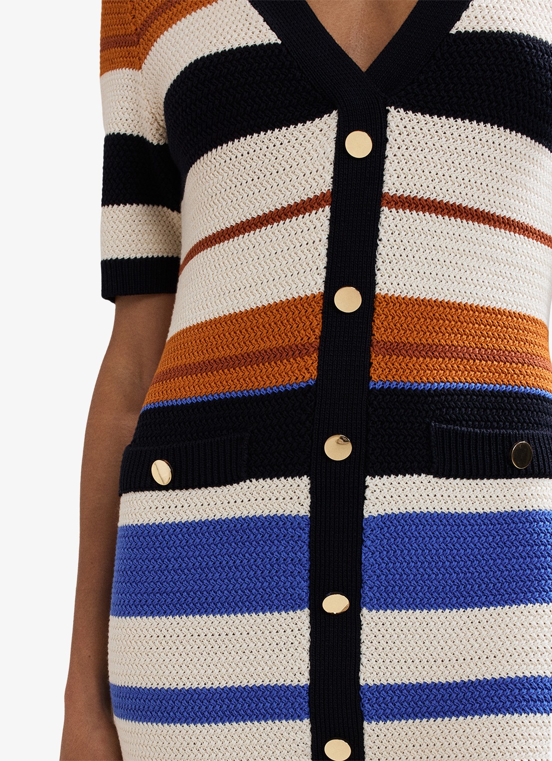 Phase Eight Bridget grofgebreide midi jurk met streepprint - detail 6 zwart