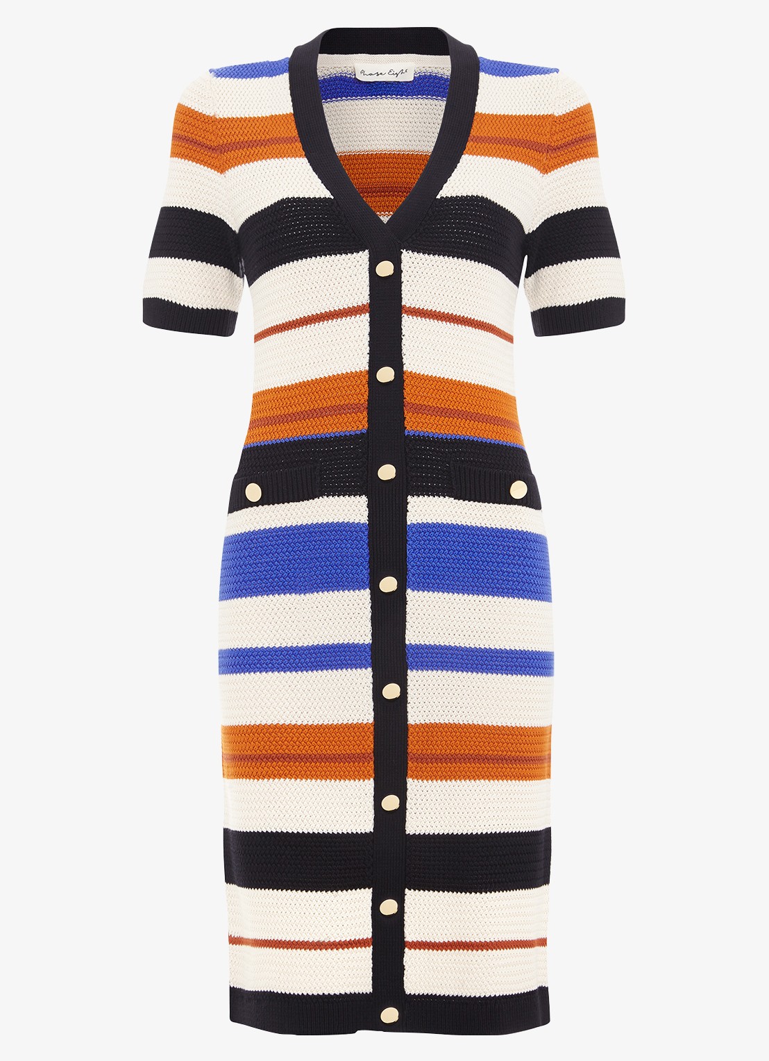 Phase Eight Bridget grofgebreide midi jurk met streepprint - voorkant 2 zwart