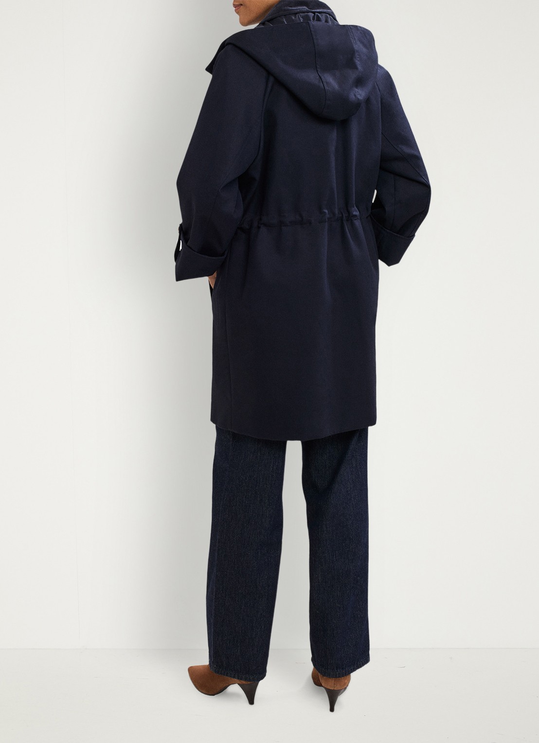 Phase Eight Broddie mantel met capuchon - achterkant 8 donkerblauw