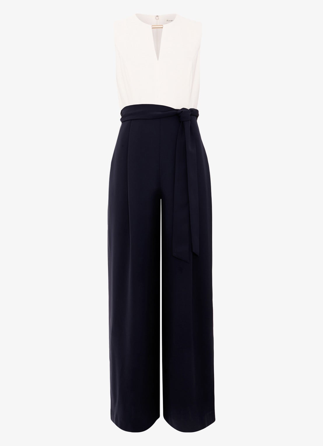Phase Eight Brylee jumpsuit met strikceintuur - voorkant 2 donkerblauw