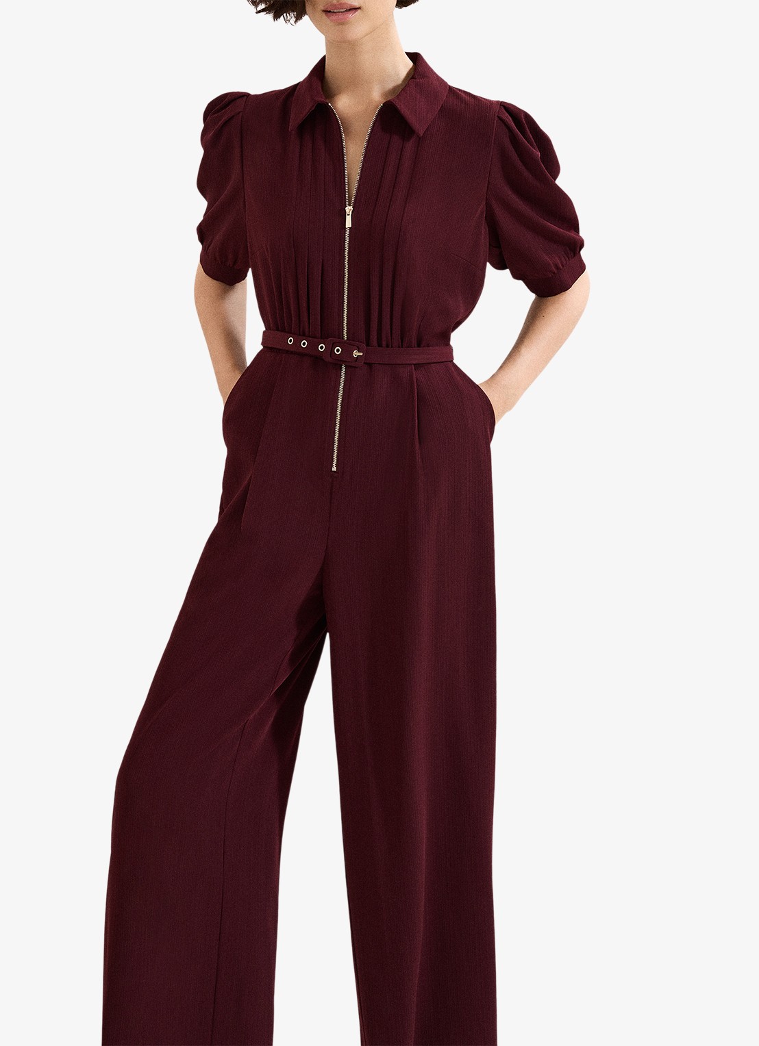 Phase Eight Candice jumpsuit met pofmouw - detail 4 bordeauxrood