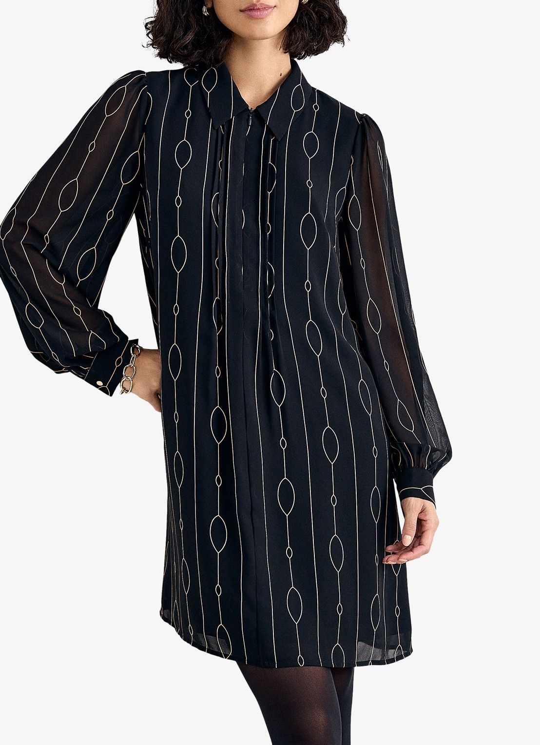 Phase Eight Candice midi blousejurk met grafische print - detail 3 zwart