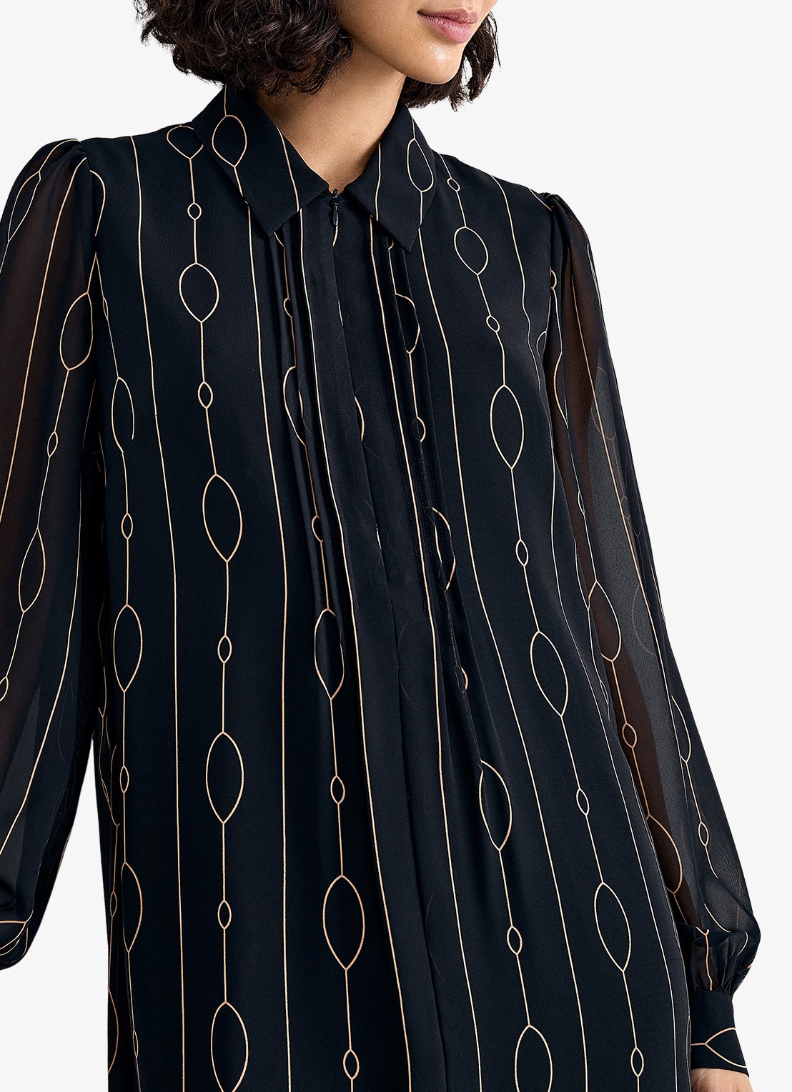 Phase Eight Candice midi blousejurk met grafische print - detail 4 zwart
