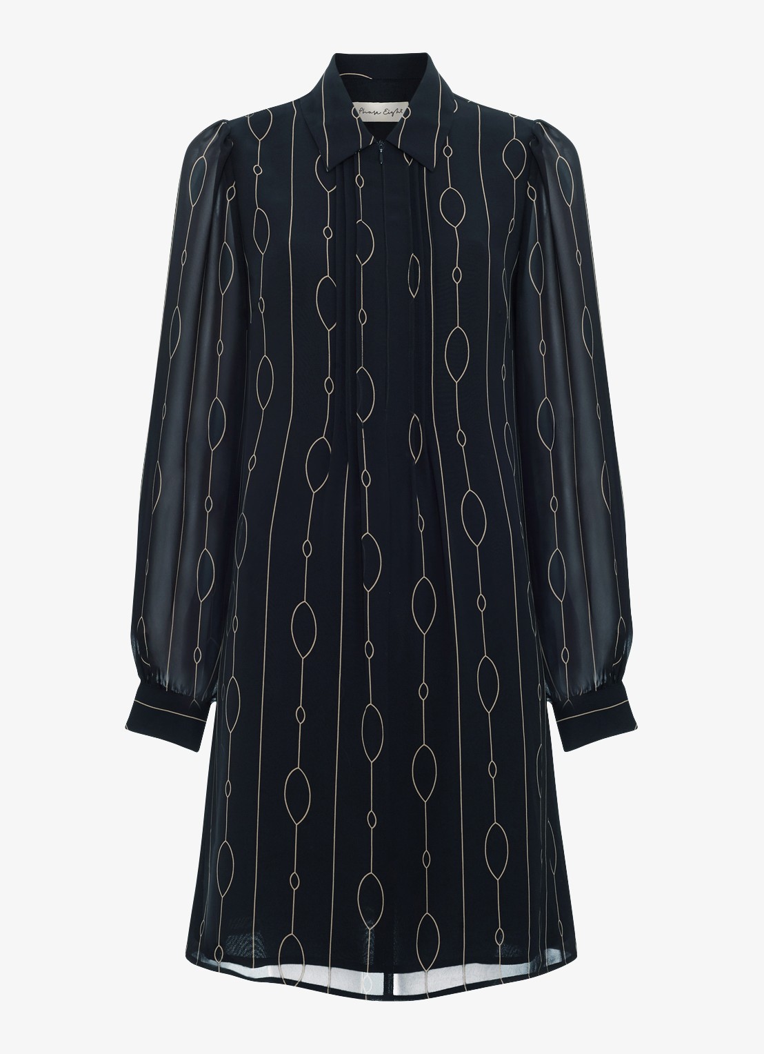 Phase Eight Candice midi blousejurk met grafische print - voorkant zwart