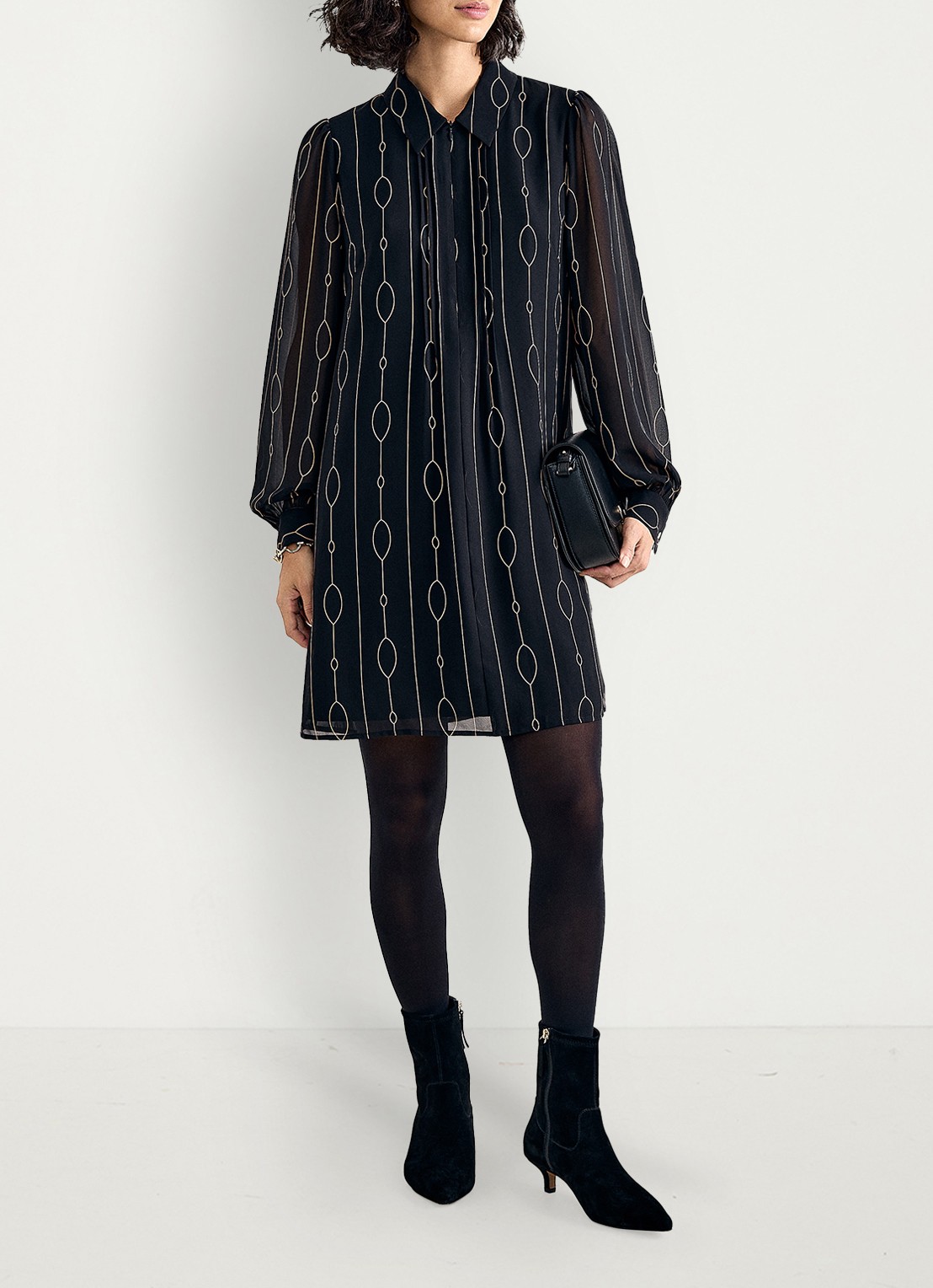 Phase Eight Candice midi blousejurk met grafische print - voorkant 2 zwart