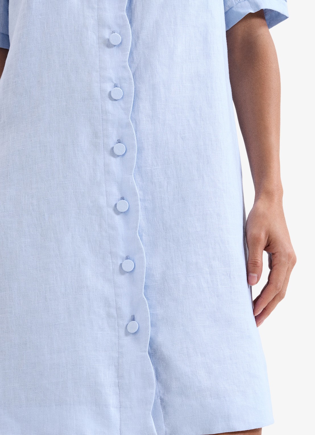 Phase Eight Candice mini blousejurk in linnenblend - detail 5 lichtblauw
