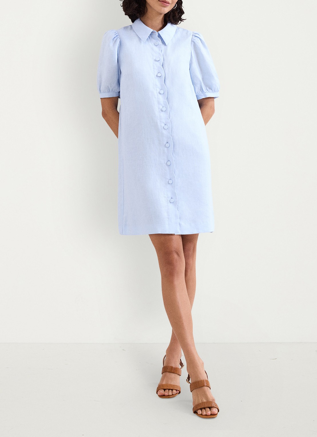 Phase Eight Candice mini blousejurk in linnenblend - voorkant 2 lichtblauw