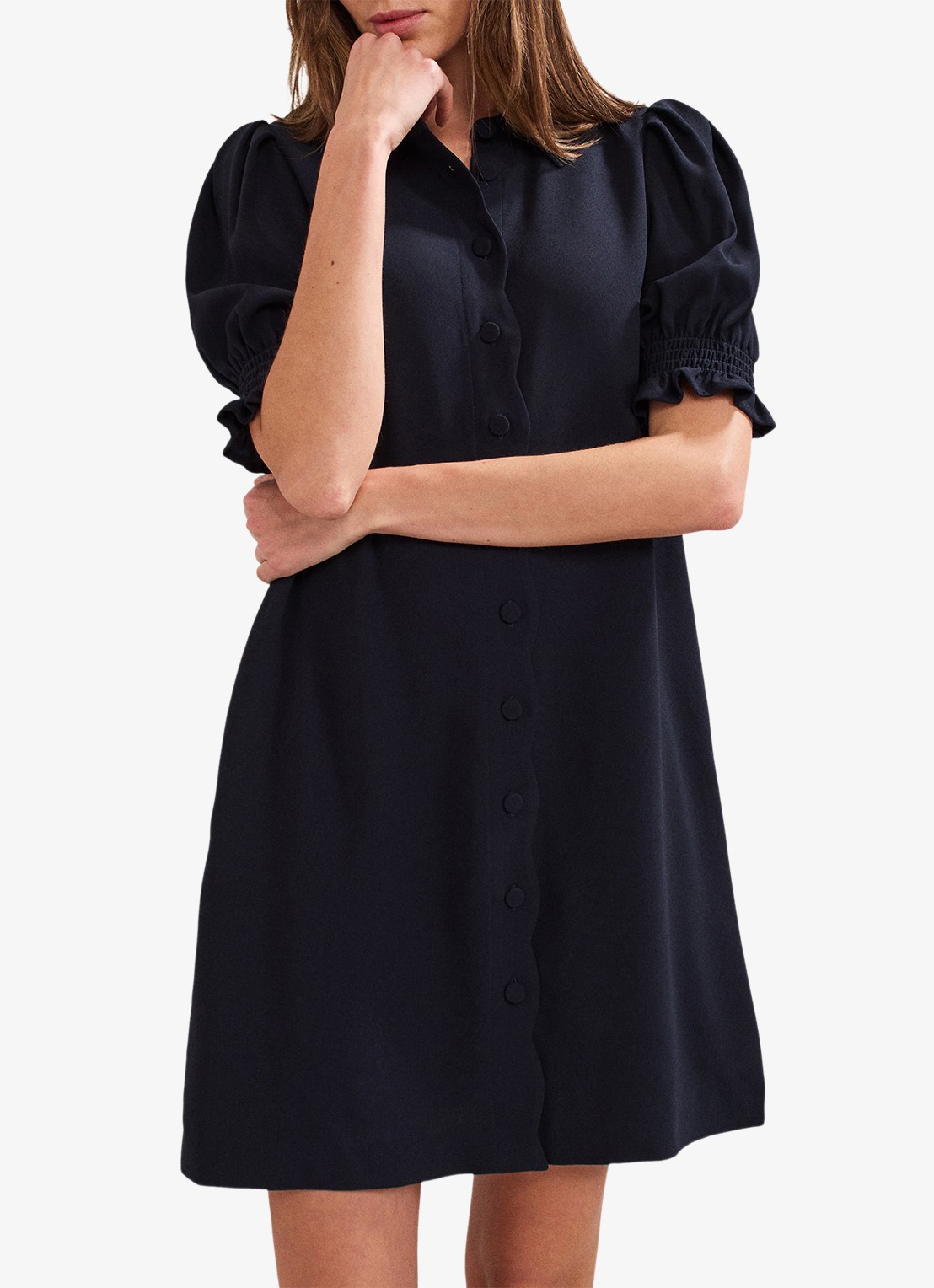 Phase Eight Candice mini blousejurk met kraag - detail 2 donkerblauw