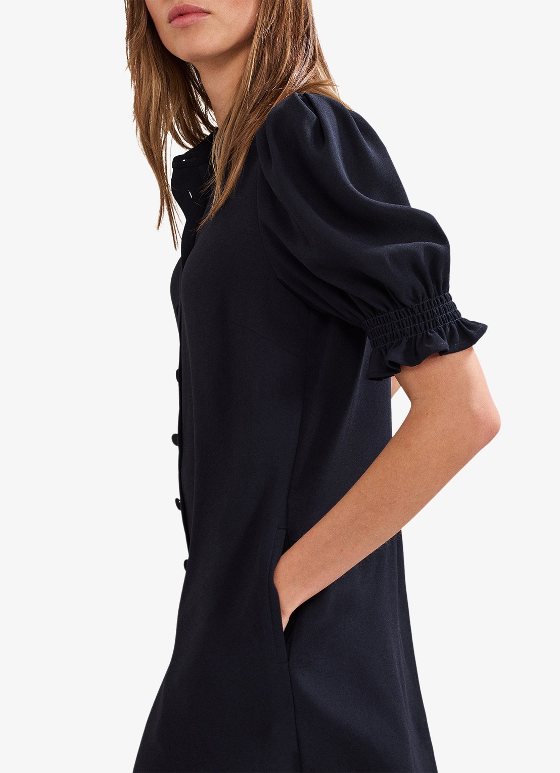 Phase Eight Candice mini blousejurk met kraag - detail 4 donkerblauw
