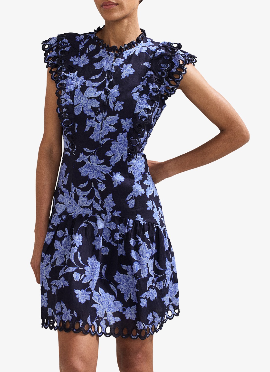 Phase Eight Caraline mini jurk met bloemenprint - detail 4 donkerblauw