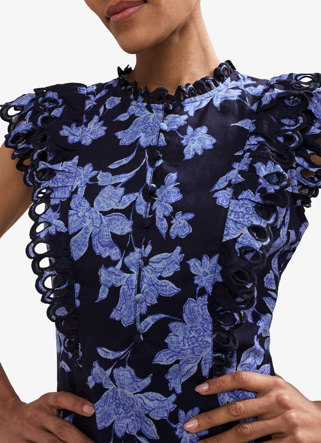Phase Eight Caraline mini jurk met bloemenprint - detail 5 donkerblauw