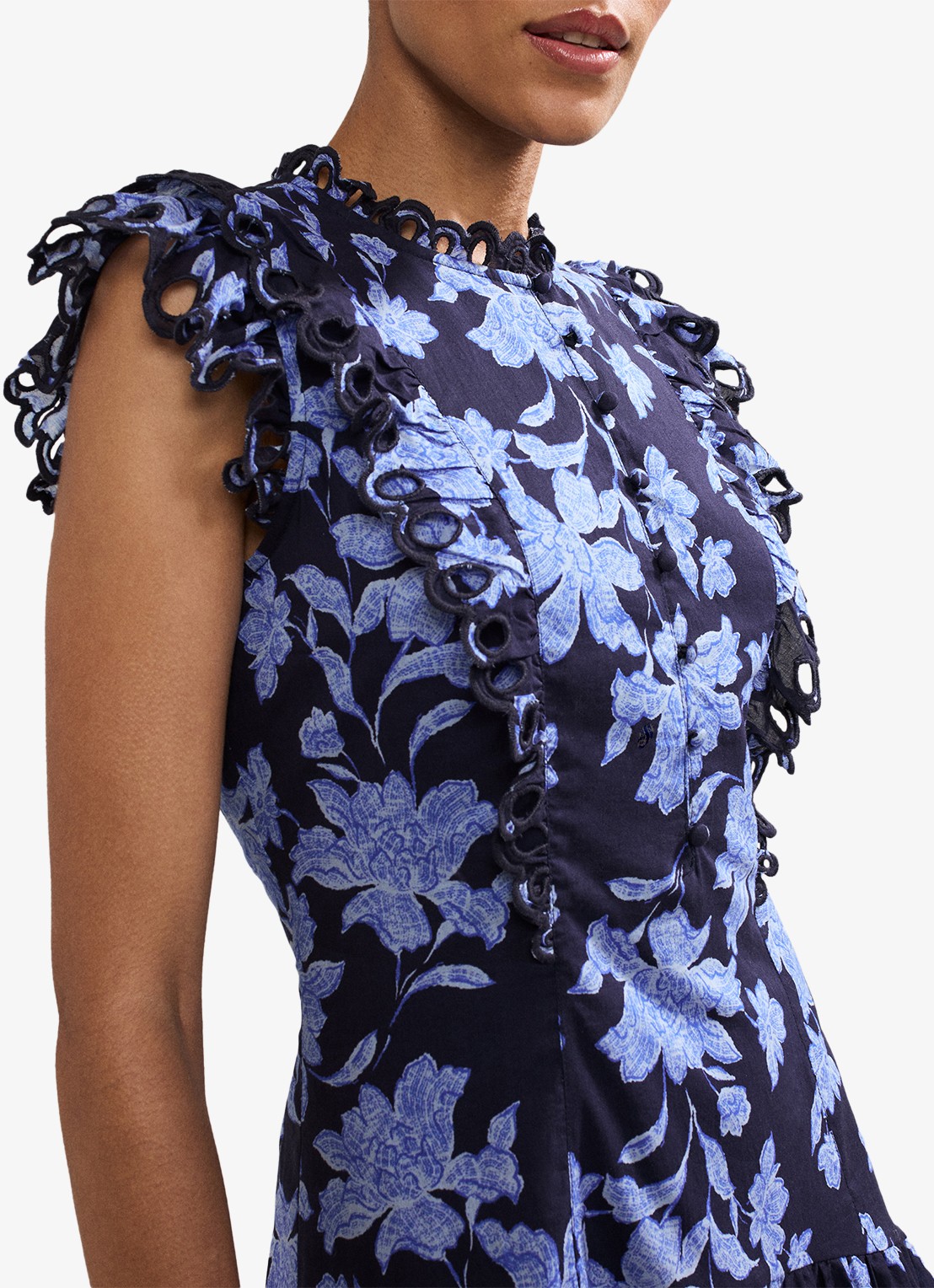 Phase Eight Caraline mini jurk met bloemenprint - detail 6 donkerblauw