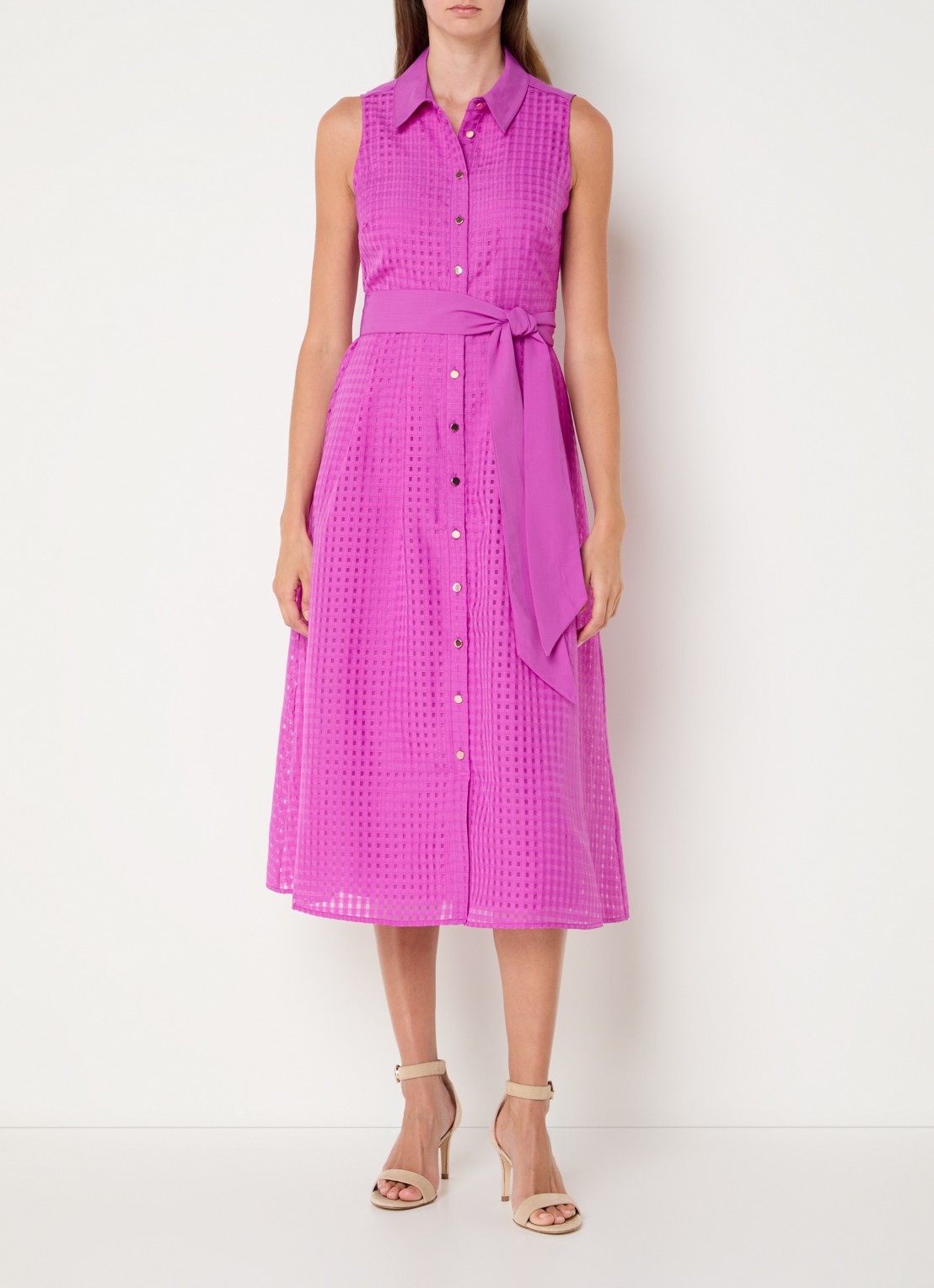 Phase Eight Carey midi blousejurk met structuur en strikceintuur - detail 2 paars