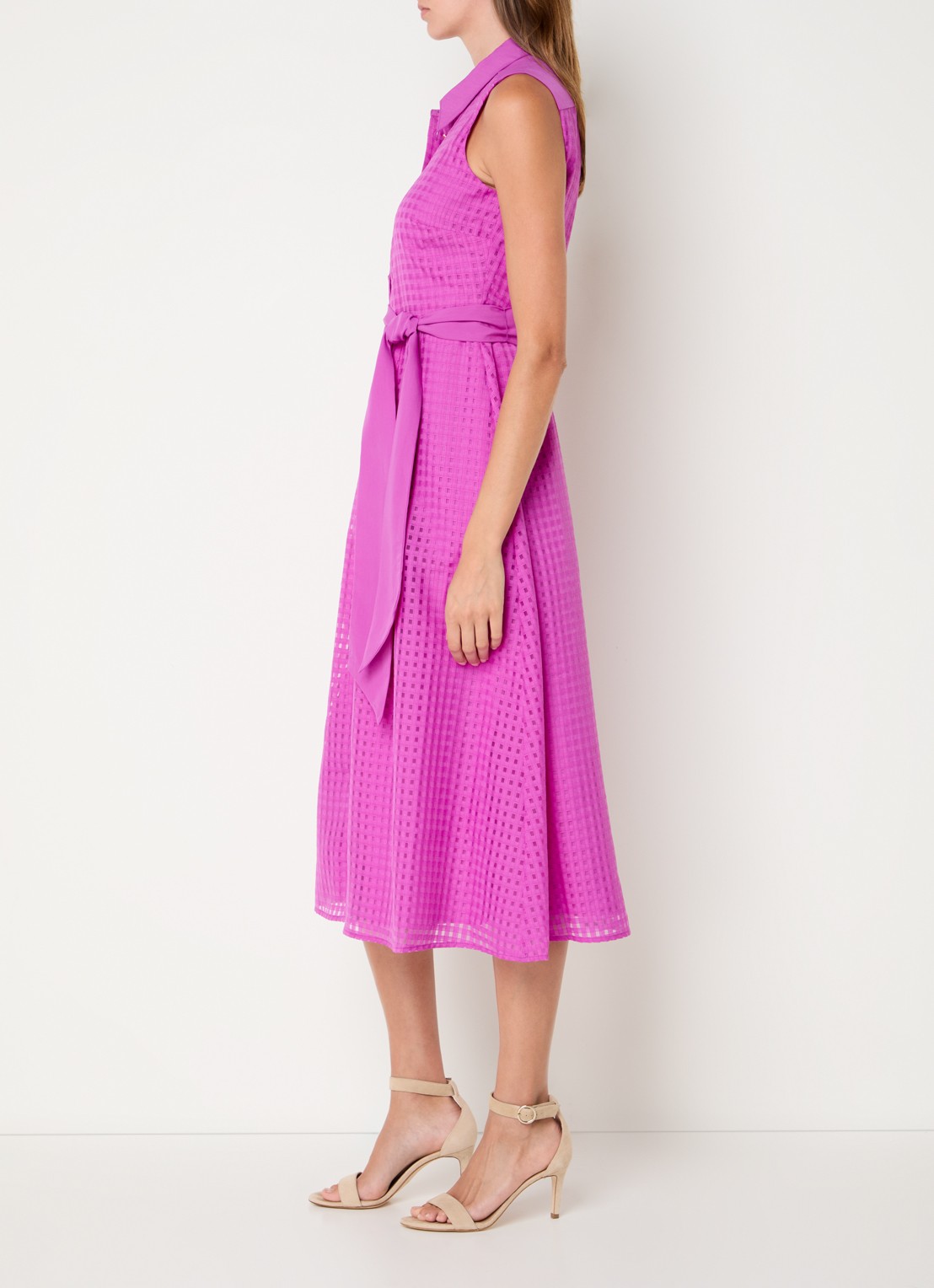 Phase Eight Carey midi blousejurk met structuur en strikceintuur - voorkant 4 paars