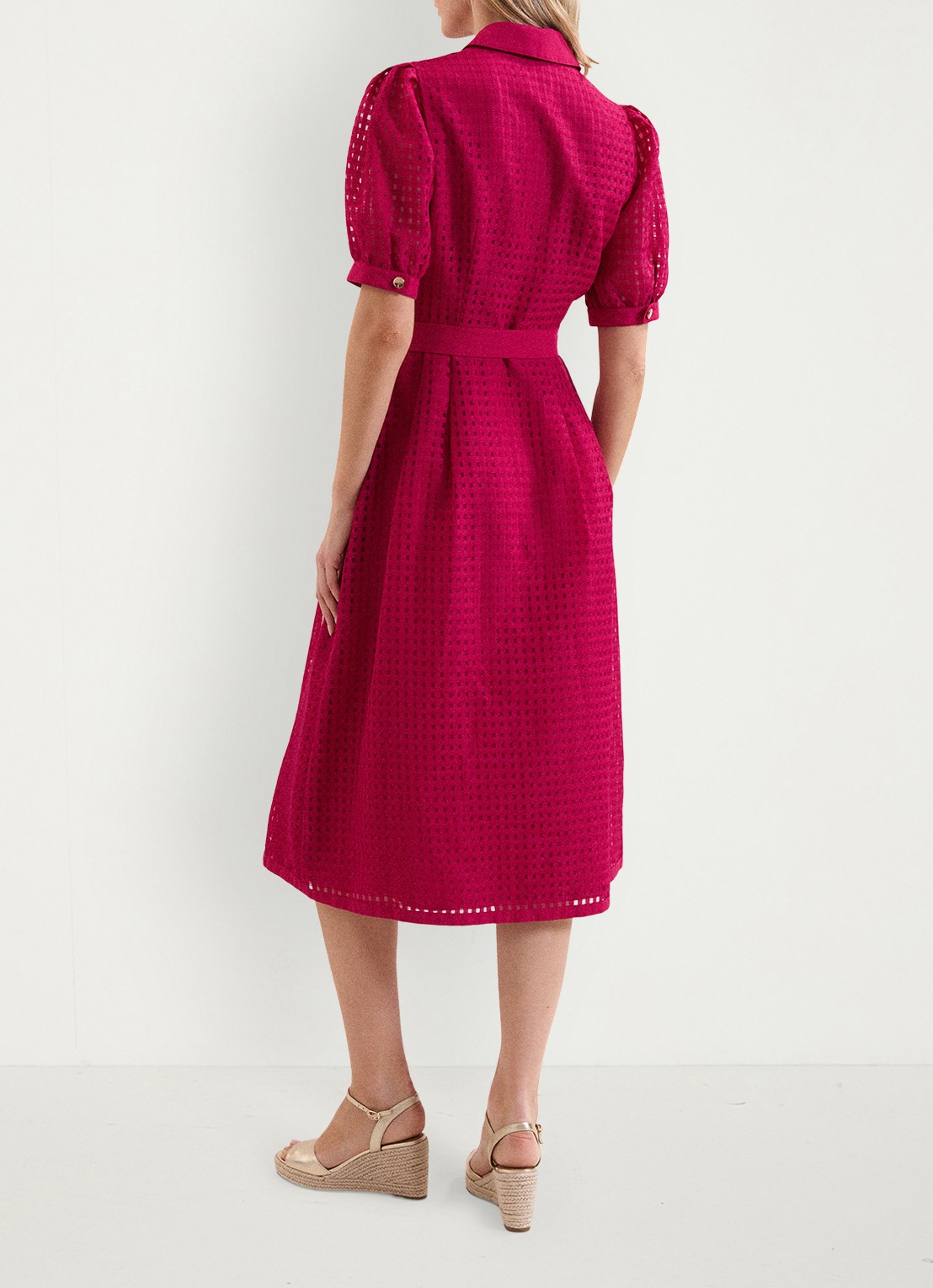 Phase Eight Carey midi blousejurk met structuur - achterkant 7 donkerroze