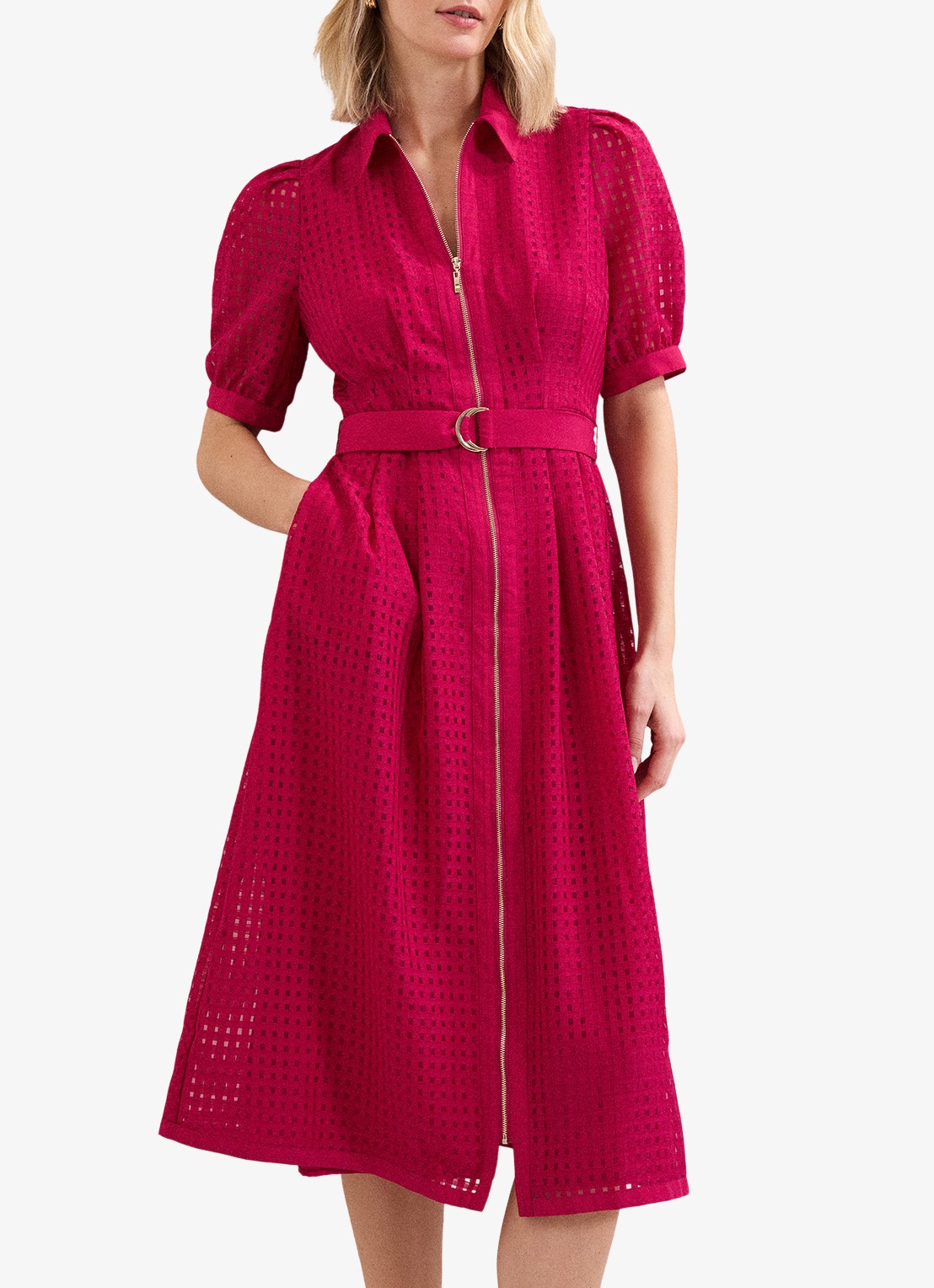 Phase Eight Carey midi blousejurk met structuur - detail 3 donkerroze