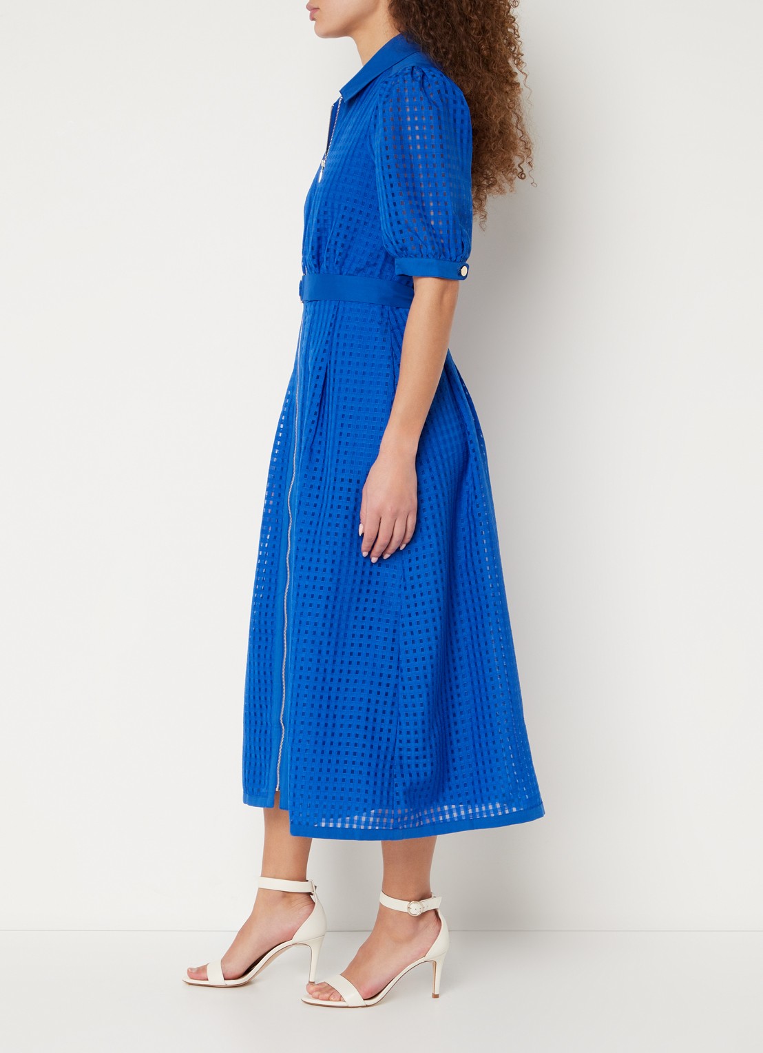 Phase Eight Carey midi jurk met pofmouw en steekzakken - voorkant 4 kobaltblauw