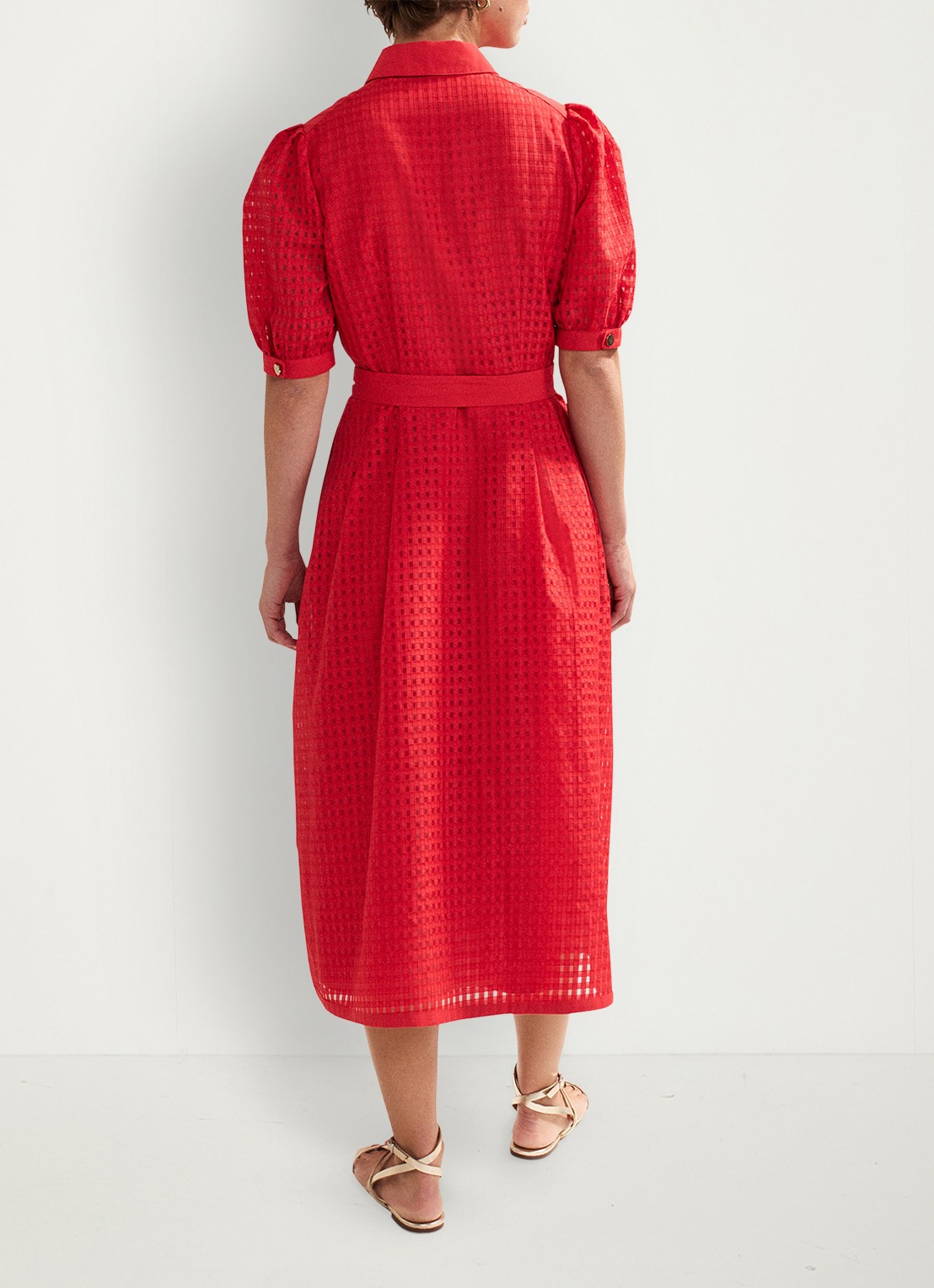Phase Eight Carey midi jurk met ruitdessin - achterkant 6 koraalrood