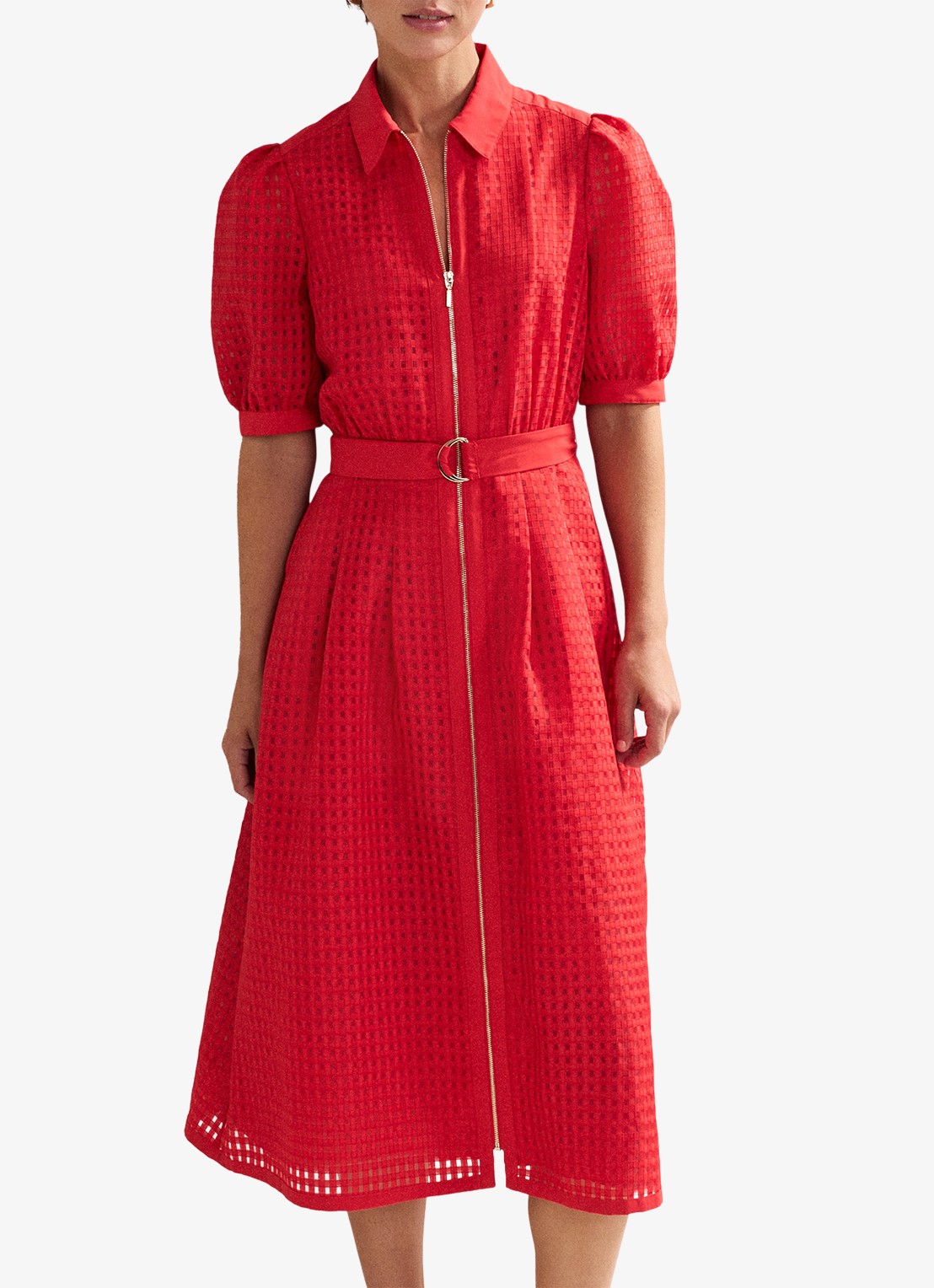 Phase Eight Carey midi jurk met ruitdessin - detail koraalrood