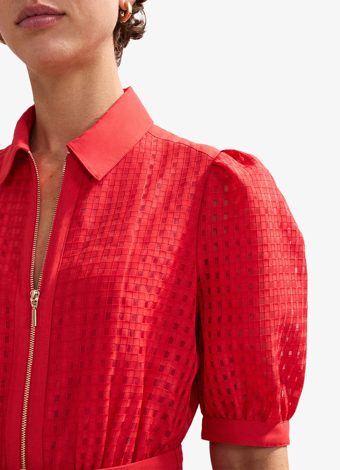 Phase Eight Carey midi jurk met ruitdessin - detail 2 koraalrood