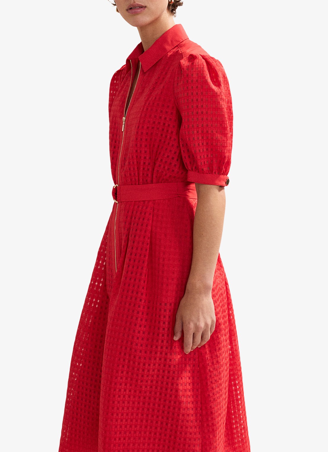 Phase Eight Carey midi jurk met ruitdessin - detail 3 koraalrood