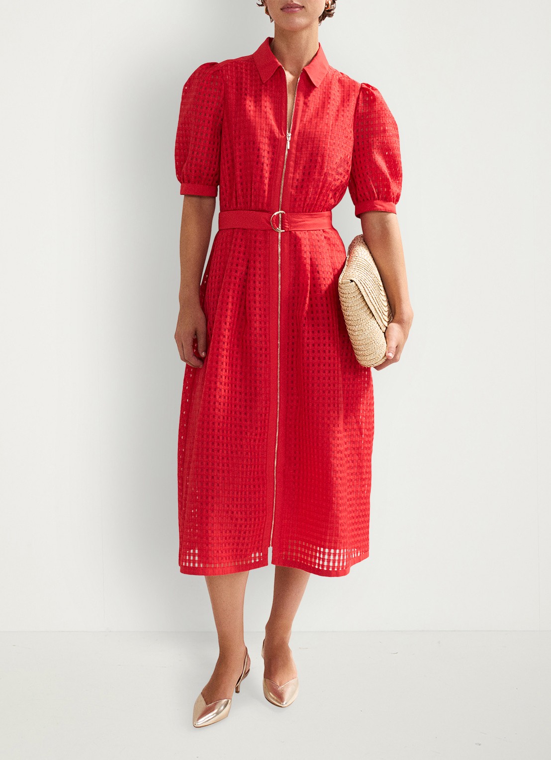 Phase Eight Carey midi jurk met ruitdessin - detail 4 koraalrood