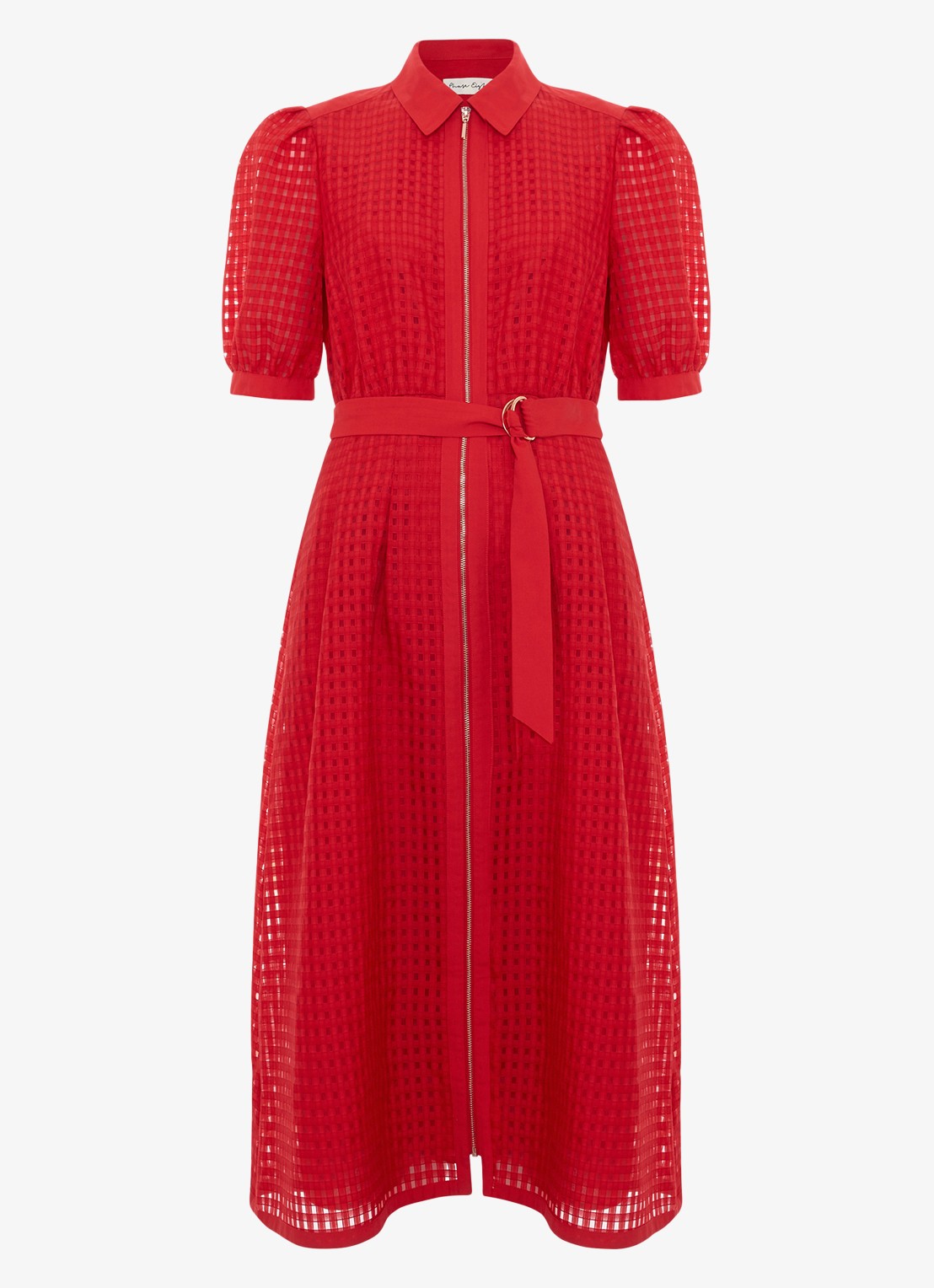 Phase Eight Carey midi jurk met ruitdessin - voorkant 7 koraalrood