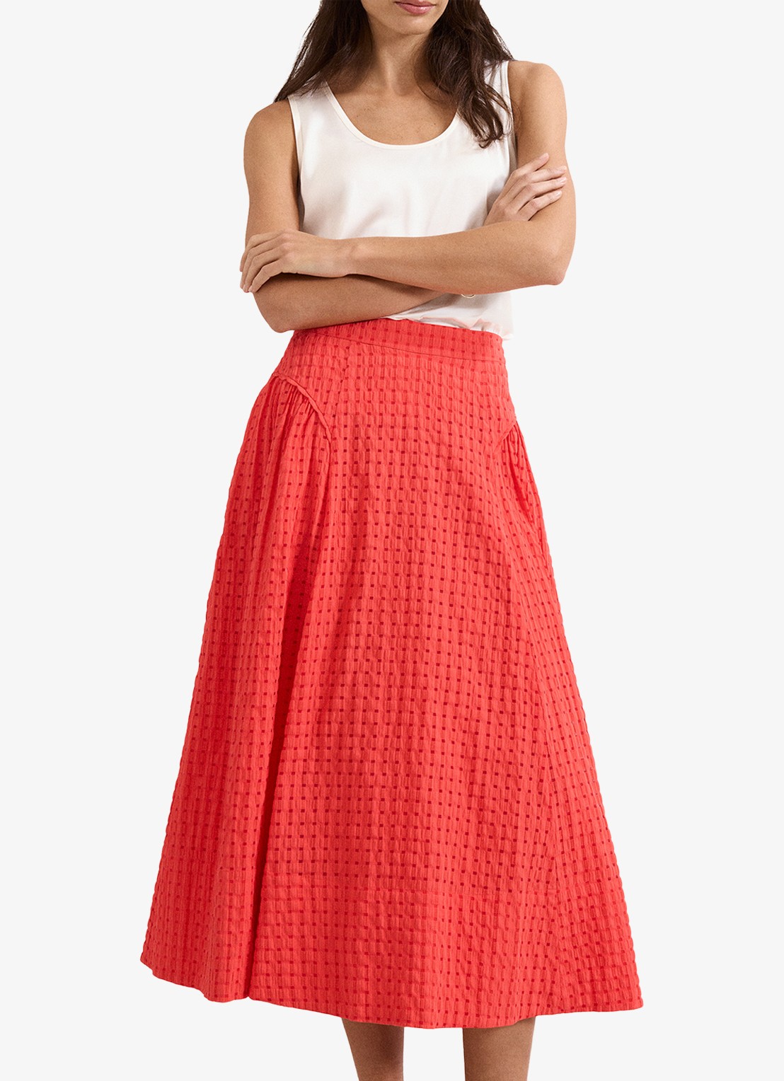 Phase Eight Carey midi rok met steekzakken en structuur - detail 7 koraalrood
