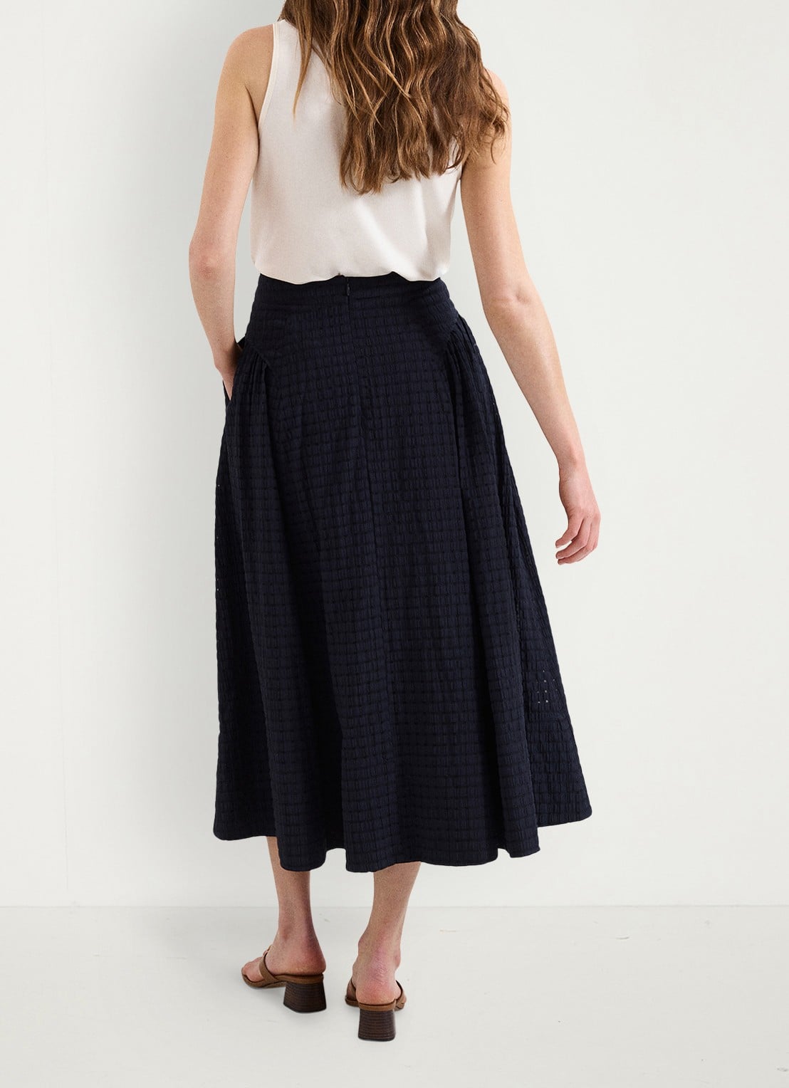 Phase Eight Carey midi rok met structuur - achterkant 3 donkerblauw