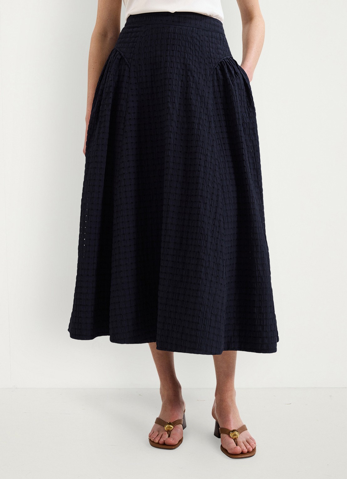 Phase Eight Carey midi rok met structuur - detail 4 donkerblauw