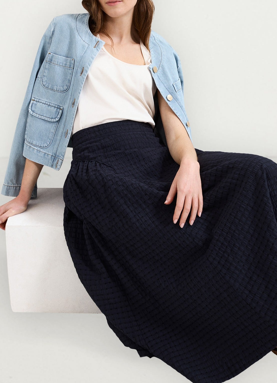 Phase Eight Carey midi rok met structuur - detail 7 donkerblauw