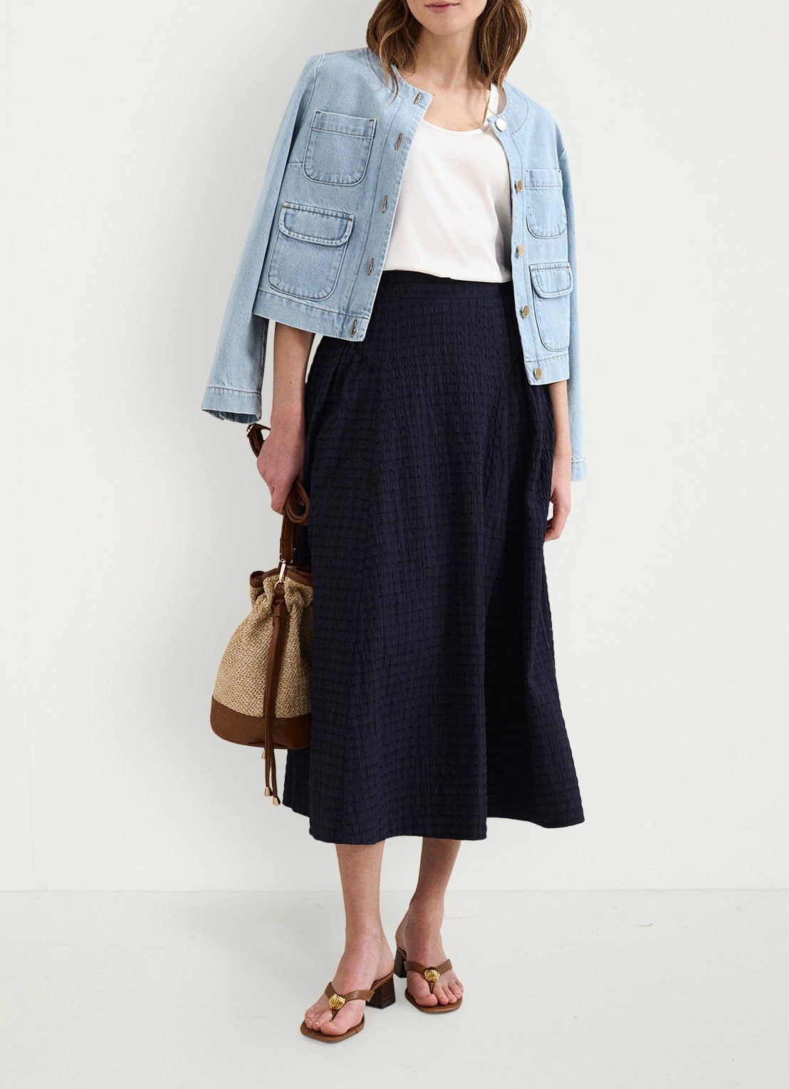 Phase Eight Carey midi rok met structuur - voorkant 2 donkerblauw