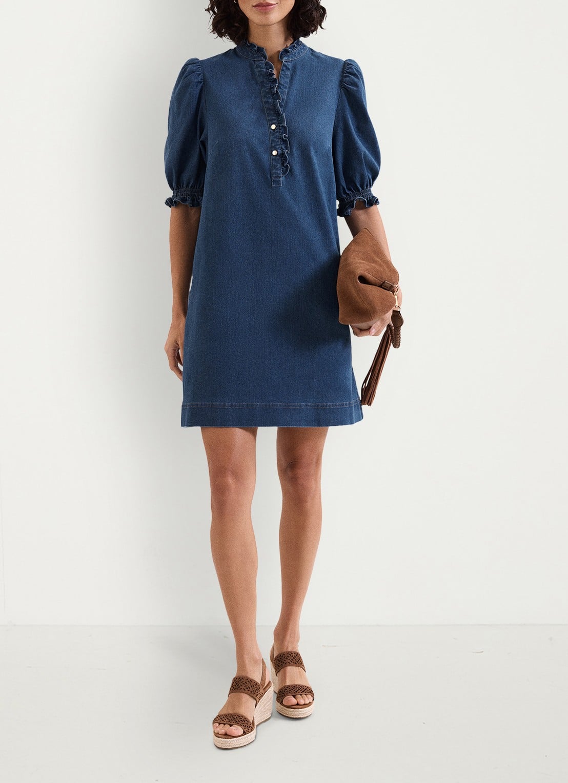 Phase Eight Carly mini tuniekjurk met pofmouw - voorkant 2 indigo