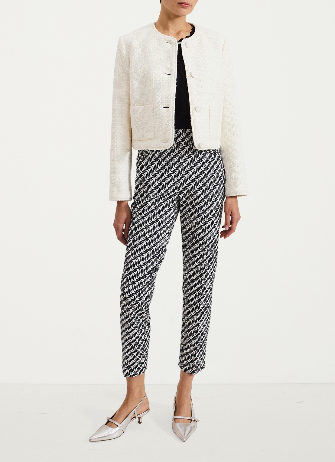 Phase Eight Carmella high waist slim fit cropped pantalon met grafische print - detail 5 donkerblauw