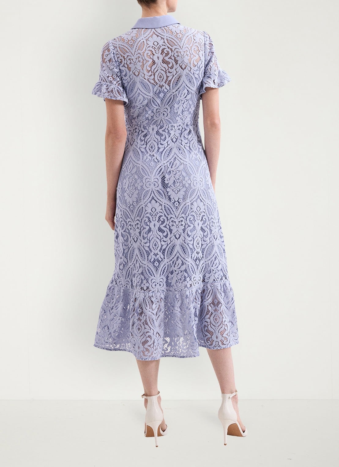 Phase Eight Carmine midi blousejurk met details van kant - achterkant 7 lichtblauw