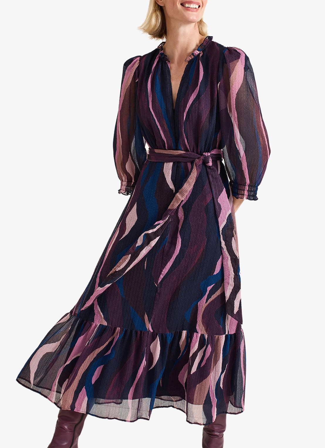 Phase Eight Carra midi jurk met grafische print - detail paars