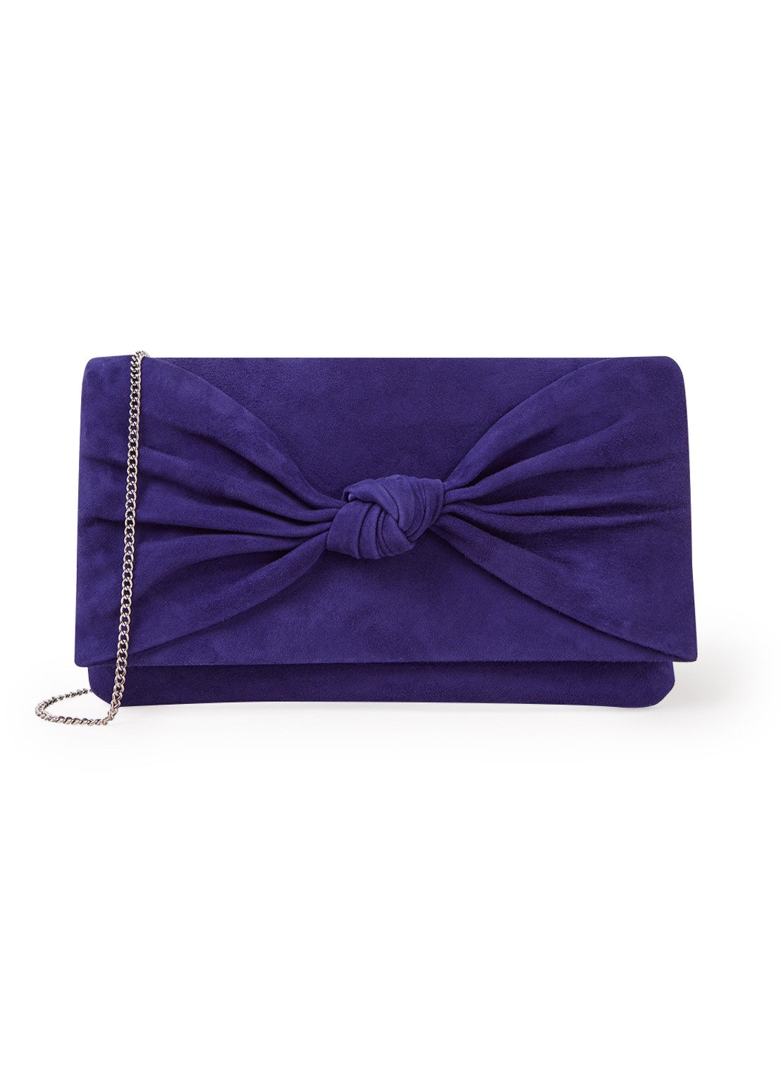 Phase Eight Carrie Knot clutch van suède - voorkant kobaltblauw
