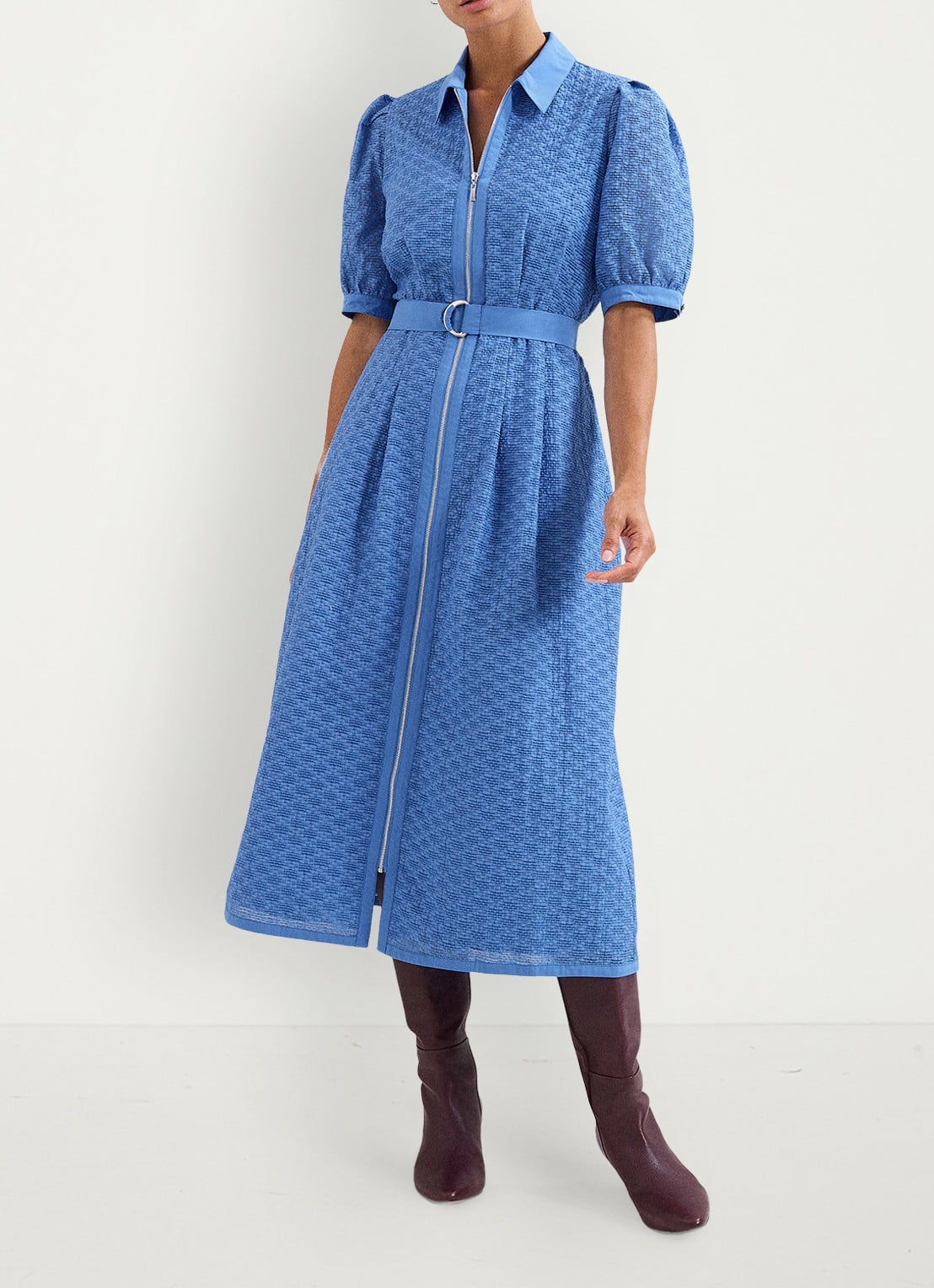 Phase Eight Casey midi jurk met ceintuur - voorkant 3 blauw