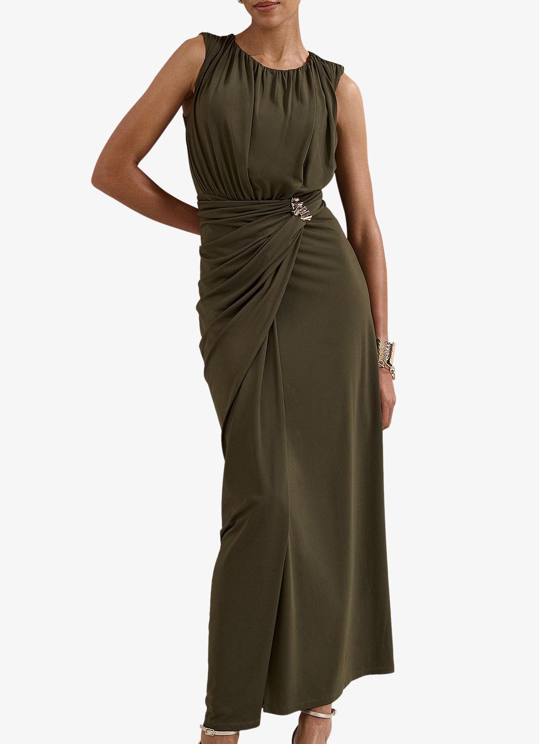 Phase Eight Cassidy maxi jurk met plooidetail - detail donkergroen