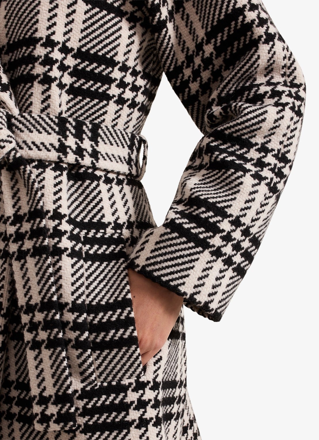 Phase Eight Cassie mantel in wolblend met ruitdessin - detail 5 zwart