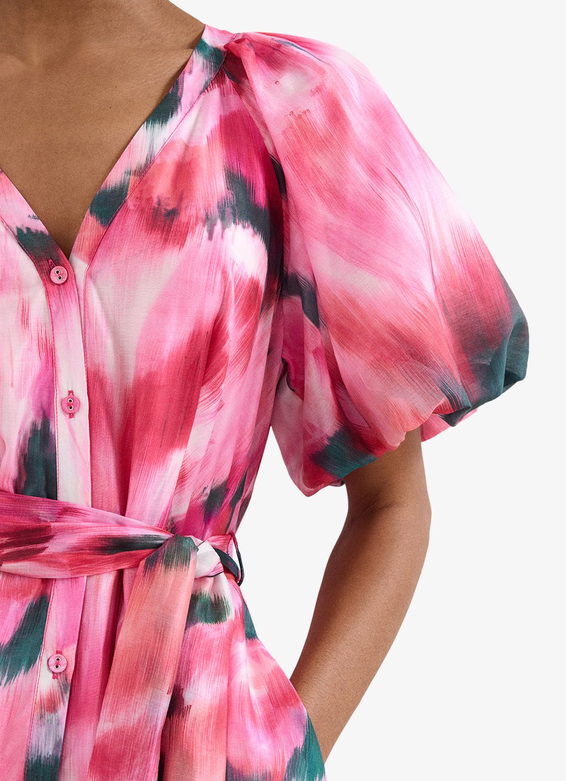 Phase Eight Caterina midi jurk met pofmouw en print - detail 6 roze