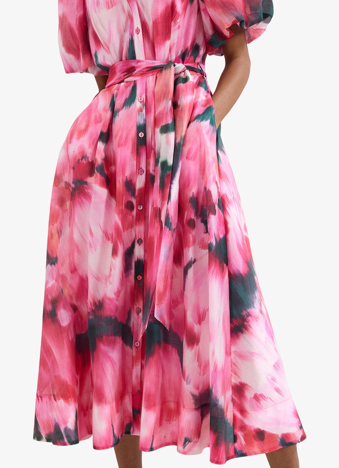 Phase Eight Caterina midi jurk met pofmouw en print - detail 7 roze
