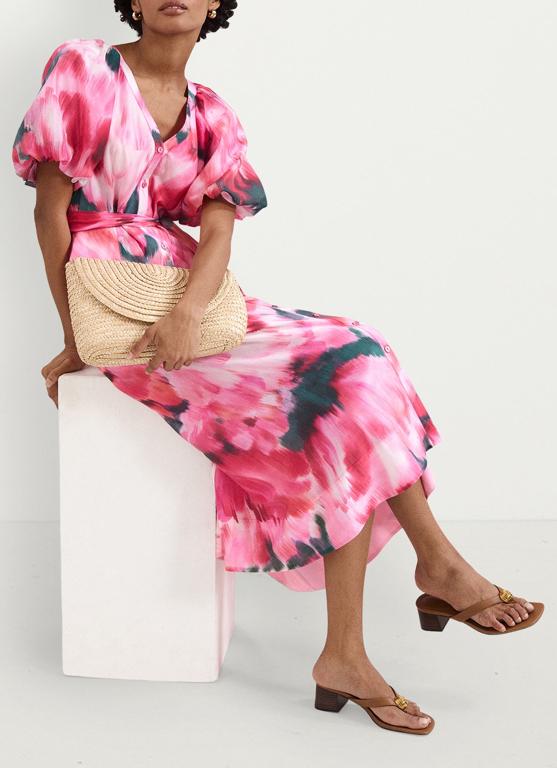 Phase Eight Caterina midi jurk met pofmouw en print - detail 8 roze