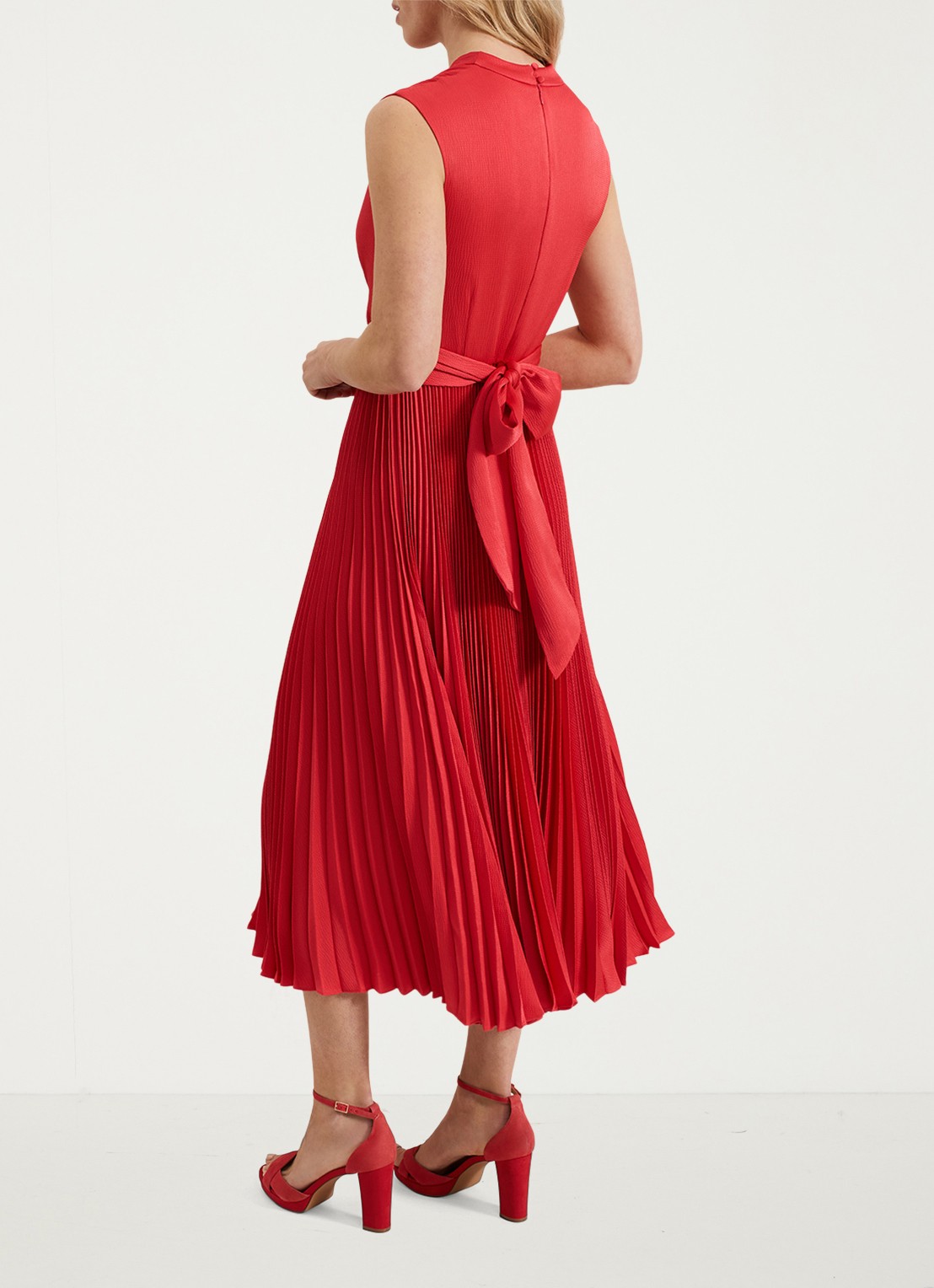 Phase Eight Celestia midi jurk met plissé en strikdetail - achterkant 3 rood