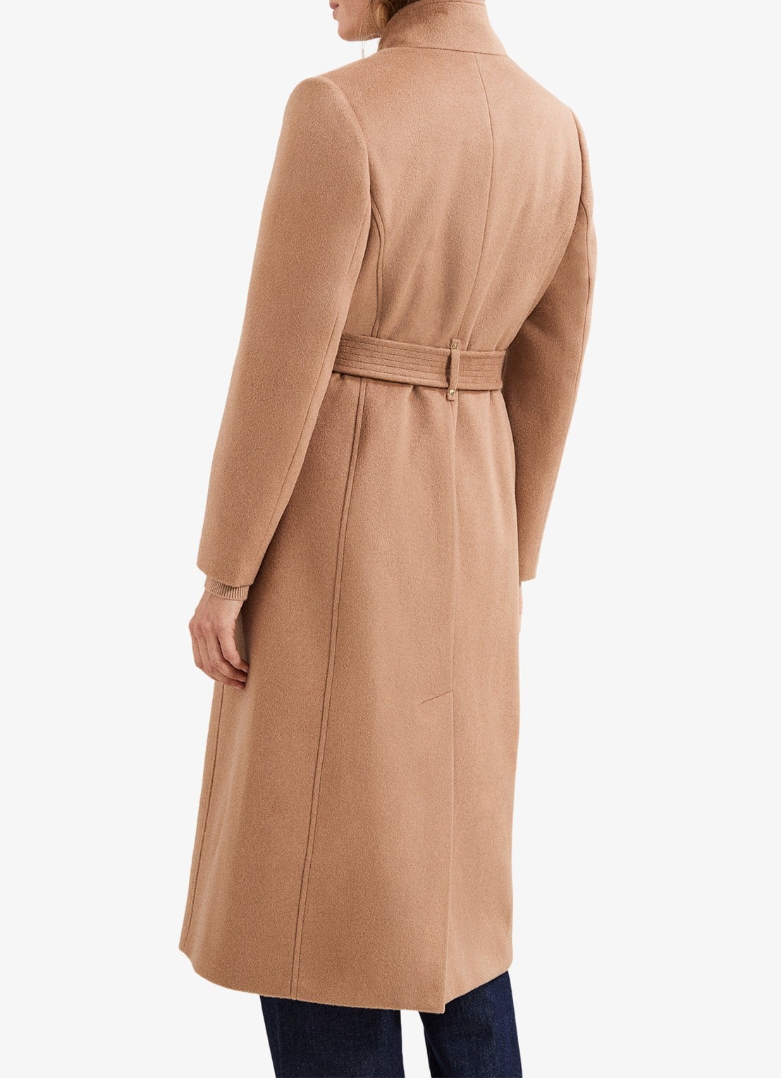 Phase Eight Charlotte mantel in wolblend met strikceintuur - achterkant 8 camel