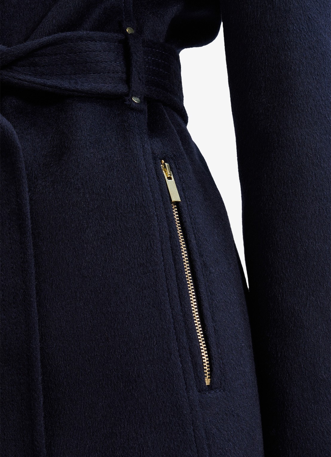 Phase Eight Charlotte mantel in wolblend met strikceintuur - detail 4 donkerblauw