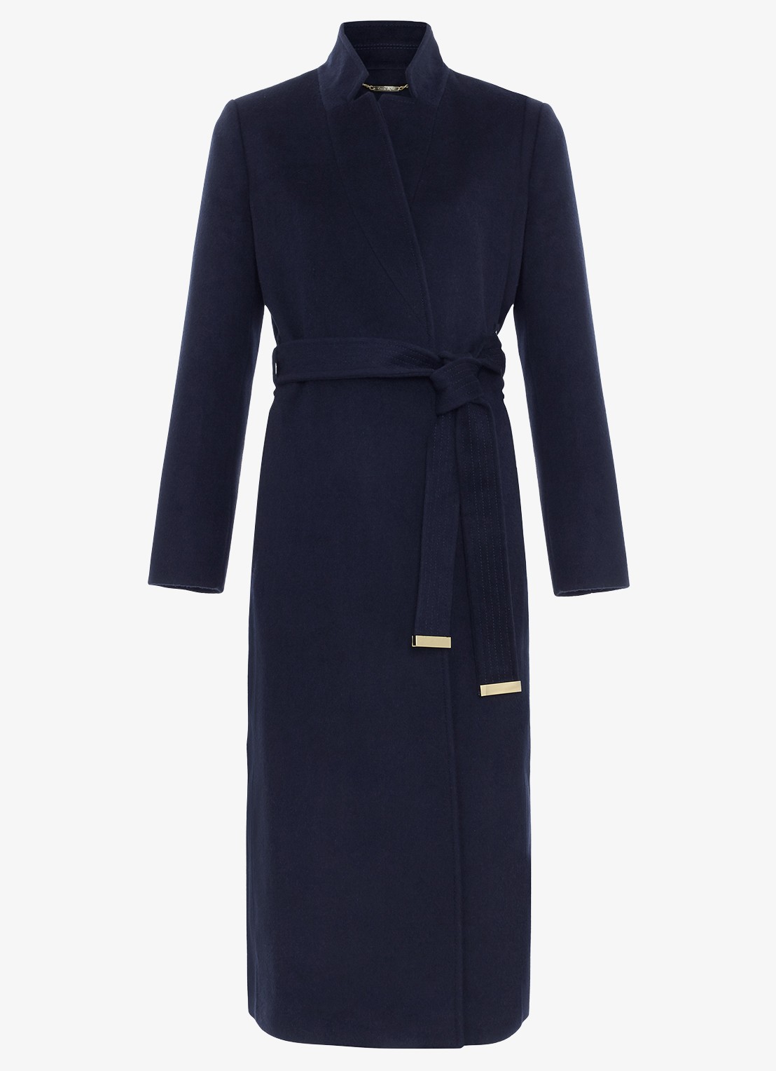 Phase Eight Charlotte mantel in wolblend met strikceintuur - voorkant 6 donkerblauw