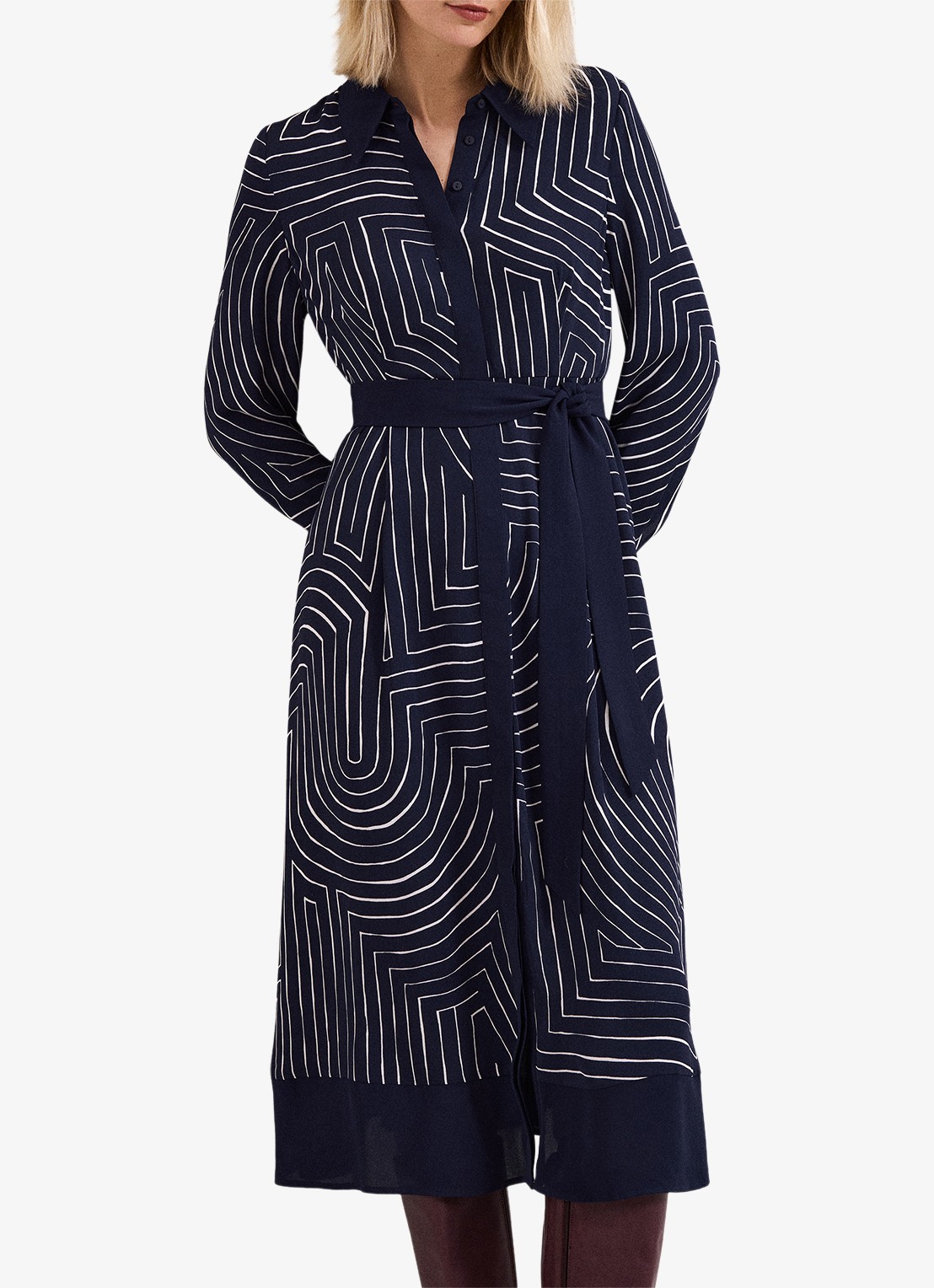 Phase Eight Charlotte midi jurk met grafische print - detail 2 donkerblauw