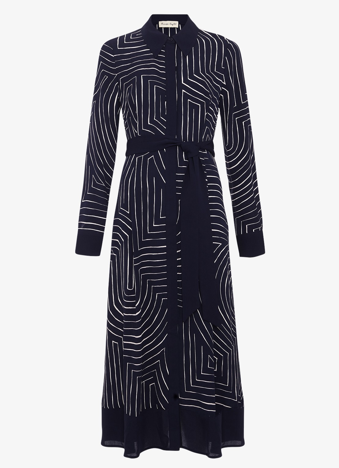 Phase Eight Charlotte midi jurk met grafische print - voorkant 7 donkerblauw